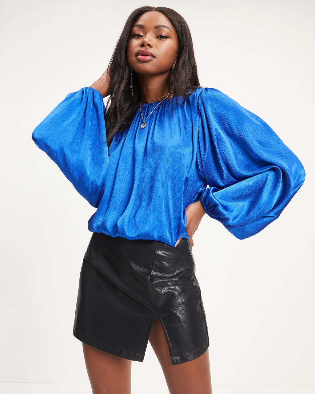 Perfect Timing Satin Balloon Sleeve Top – VICI