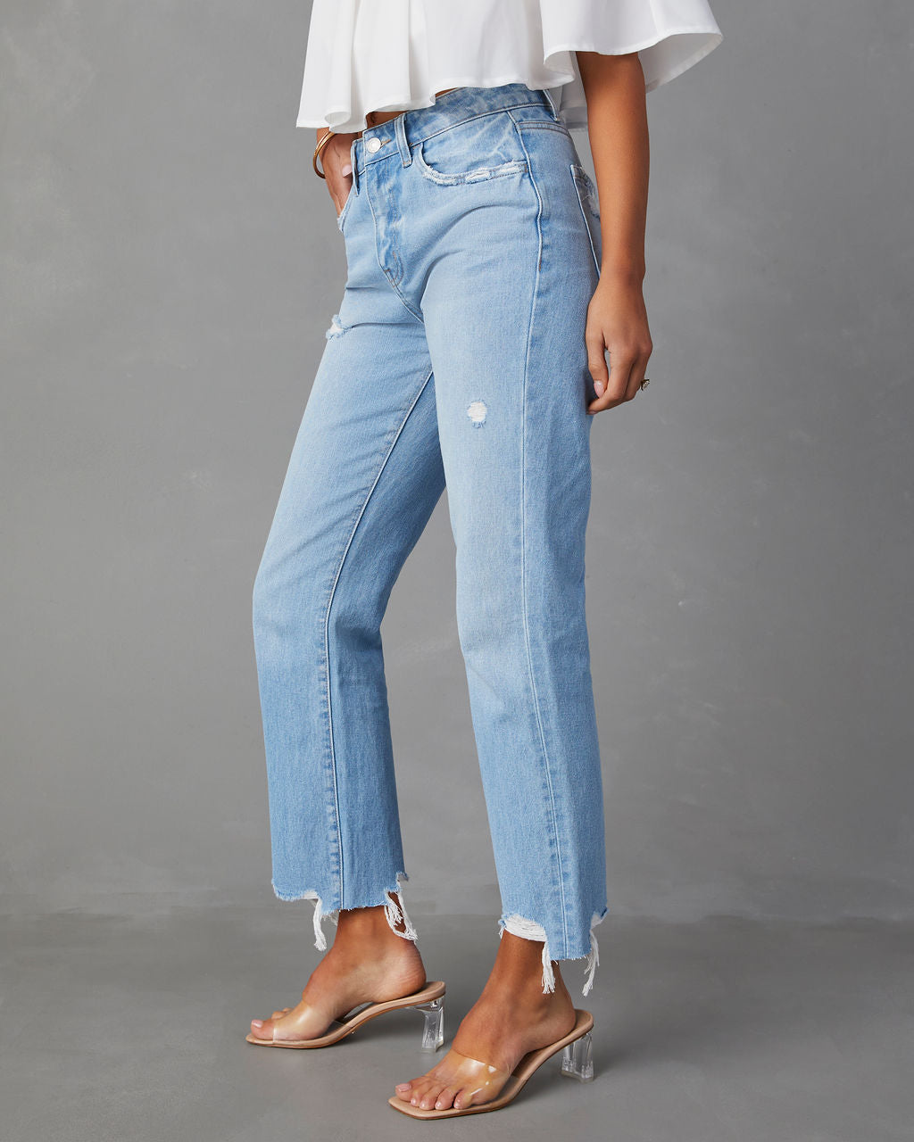 Now High Rise Cross Over Two Tone Straight Jeans – VICI