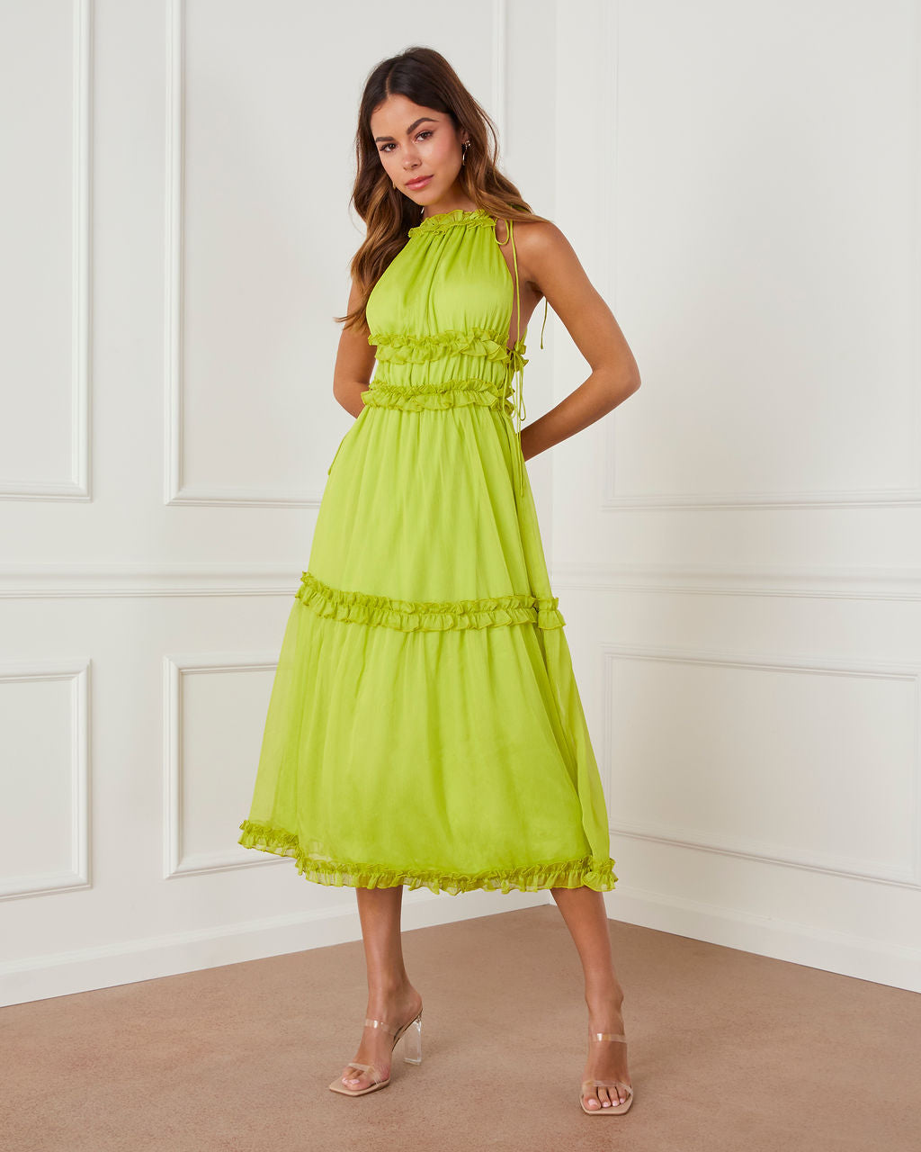 Tiered halter shop maxi dress