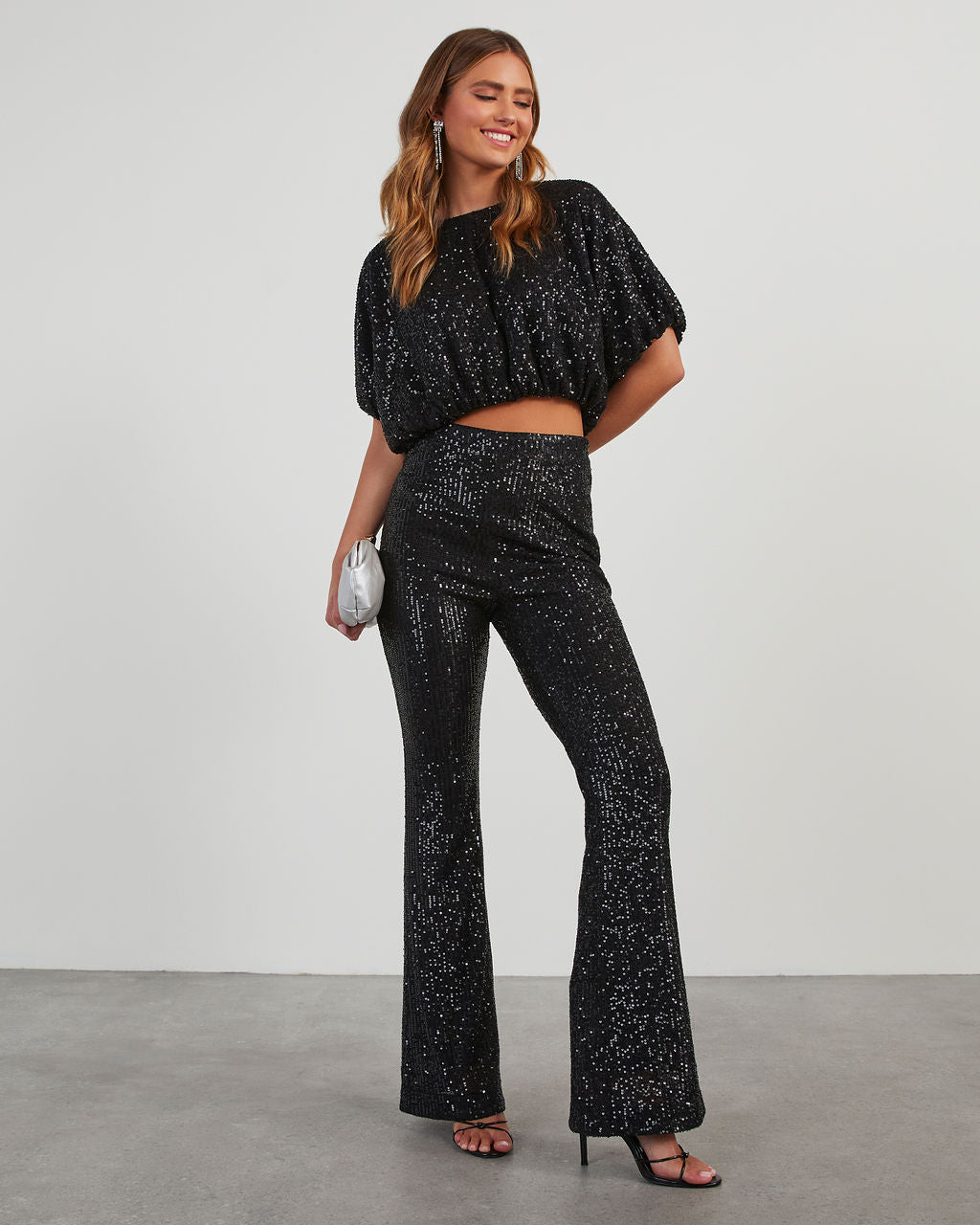 flared work pants — bows & sequins