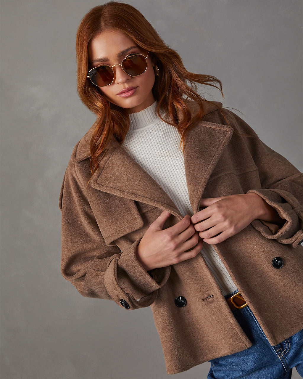 Express, Belted Faux Fur Trench Coat in Mocha