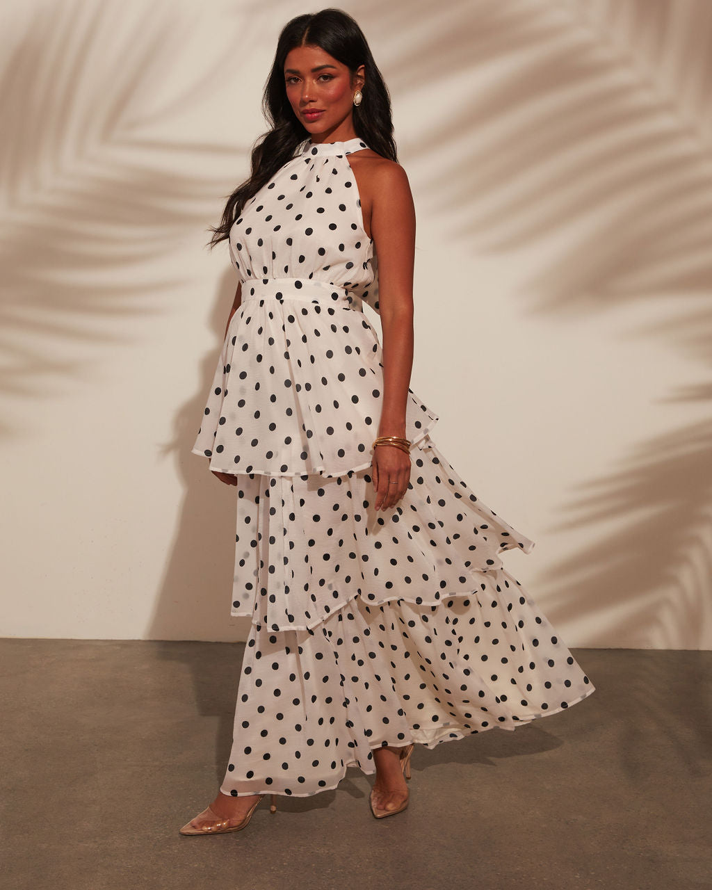 Black and white spot fashion maxi dress