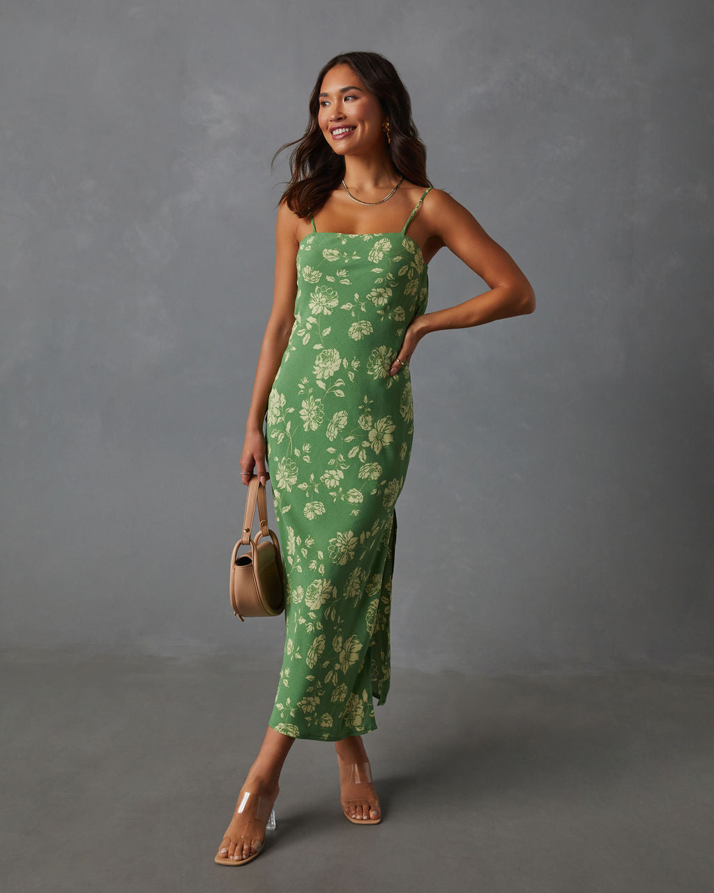 Green slip midi deals dress