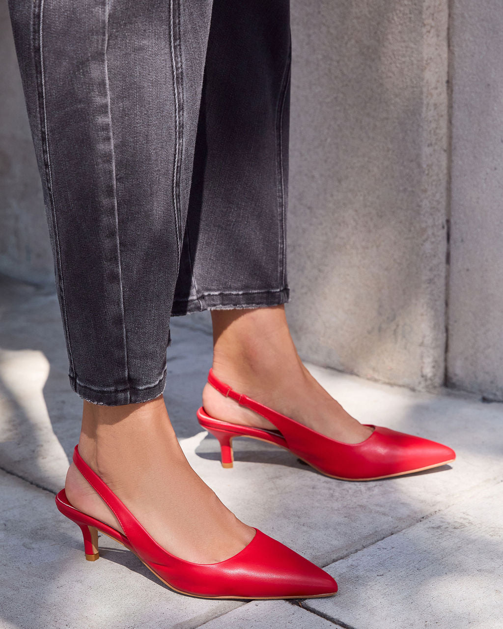 Red fashion leather kitten heels