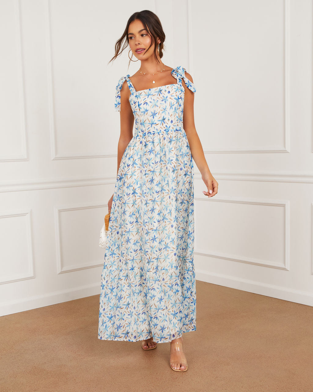 Antonia Printed Tie Shoulder Maxi Dress – VICI