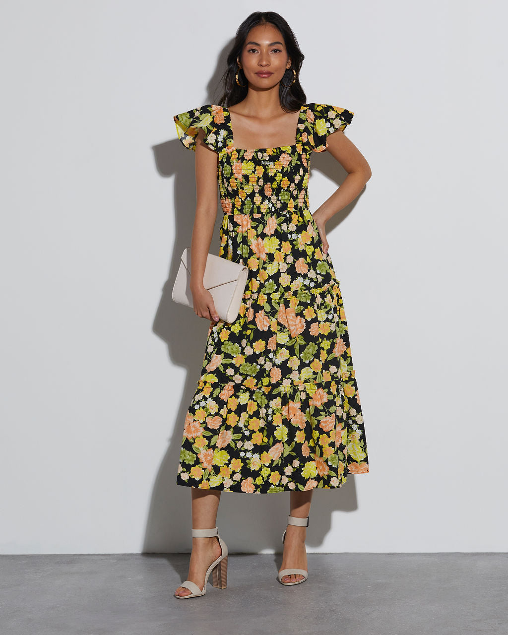 Full Of Grace Floral Tiered Midi Dress