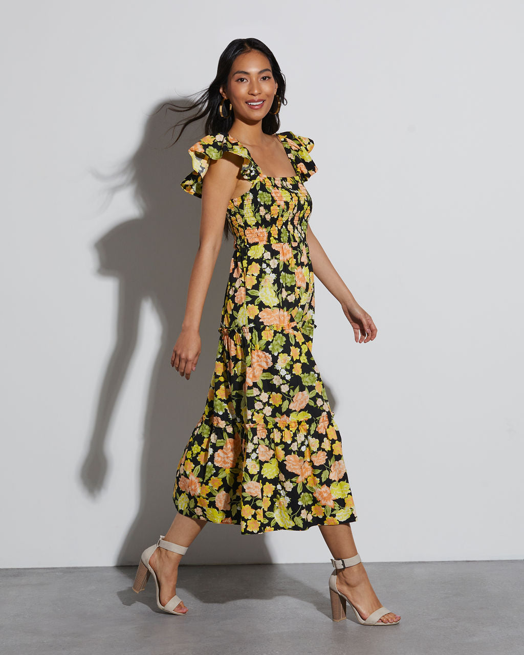 Full Of Grace Floral Tiered Midi Dress
