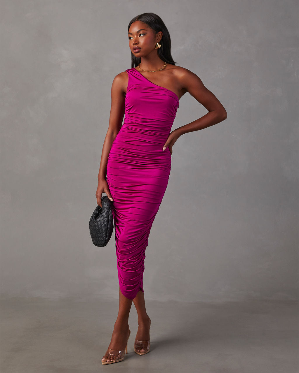 Never Let Go Rose Pink One Shoulder Ruched Side Detail Maxi Dress