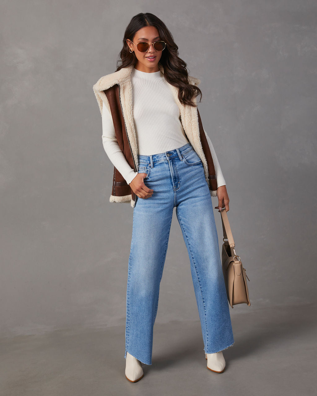 Madame Blue Wide Leg High Rise Jeans with Stitch Detailing