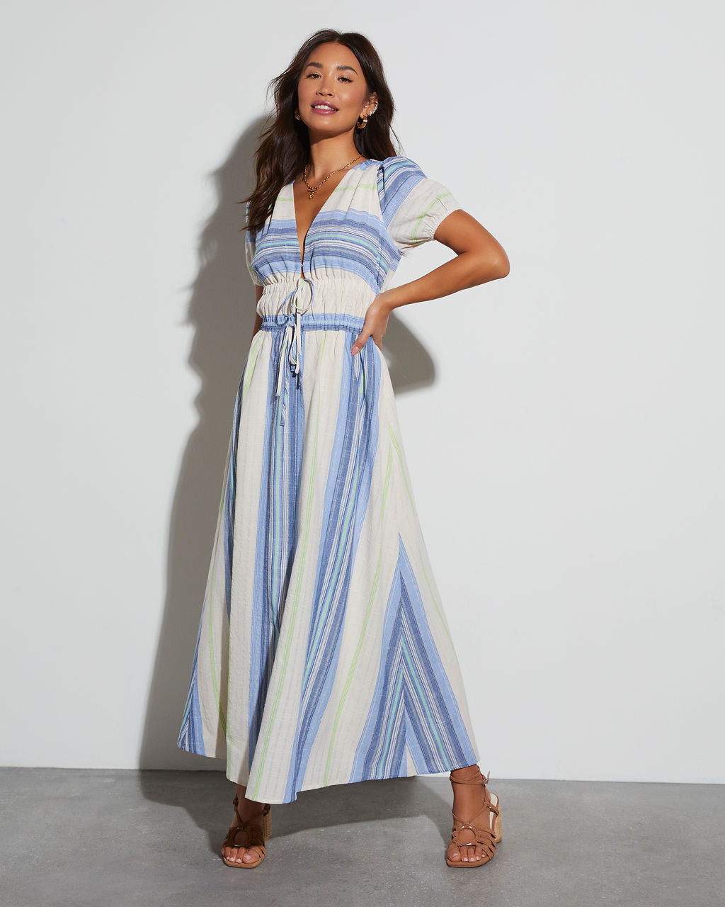 Tinsley Striped V-Neck Maxi Dress