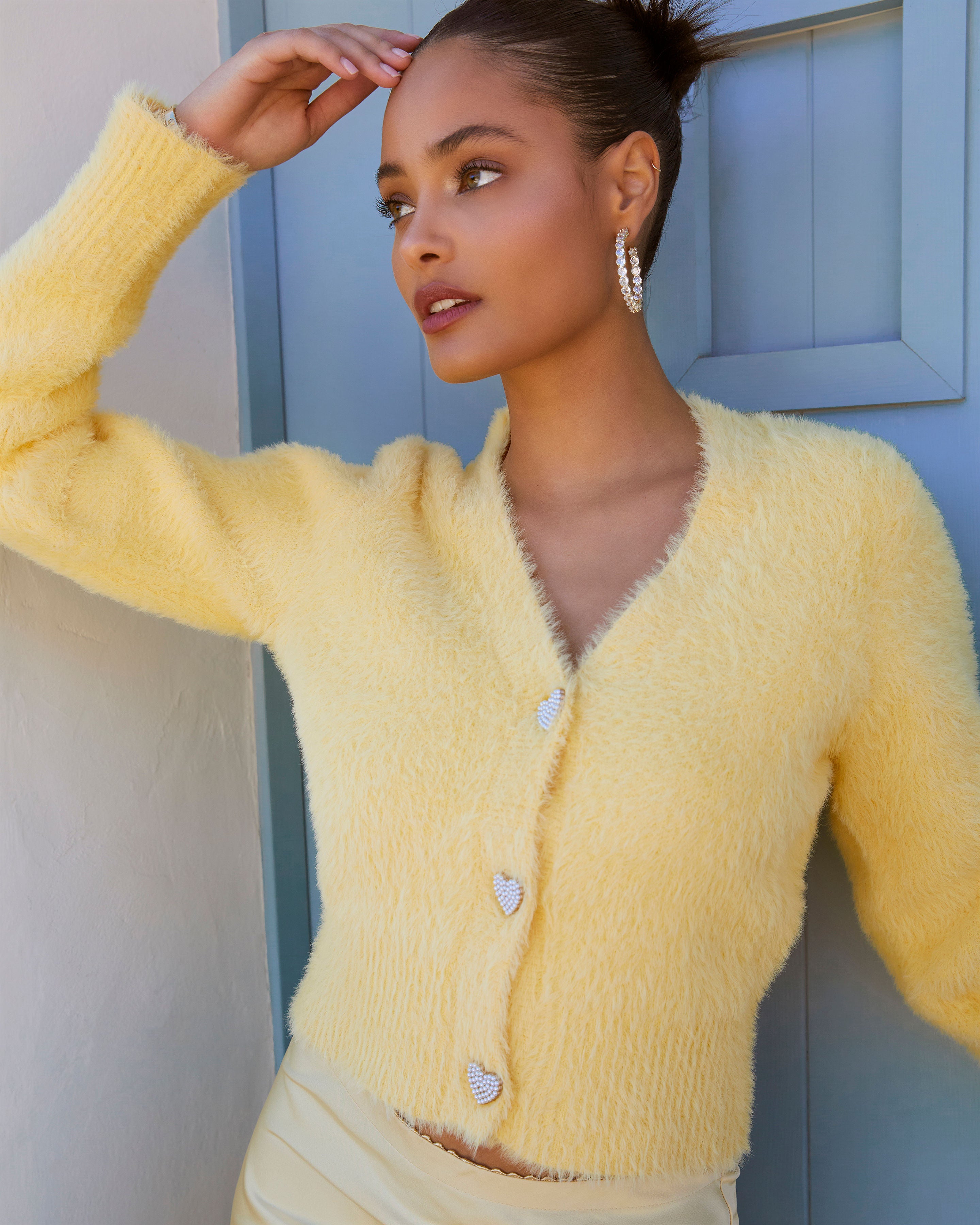 Yellow fuzzy store cardigan