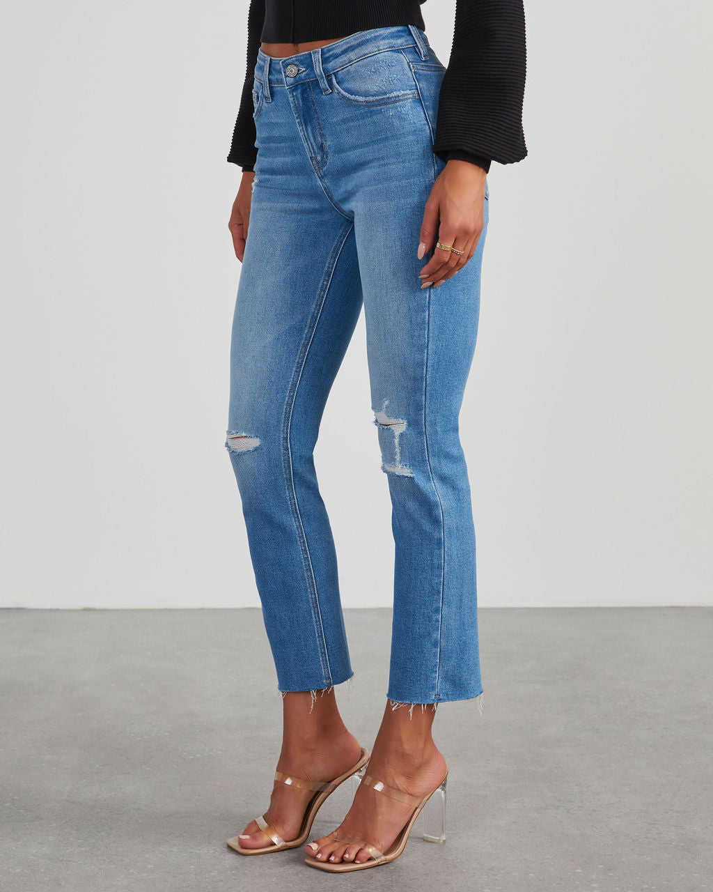 Jeanne High Rise Distressed Slim Straight Denim – VICI