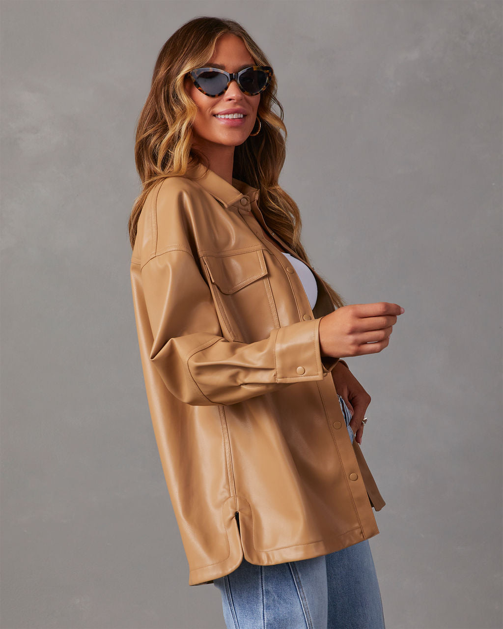 Faux-leather shacket outfit — Covet & Acquire