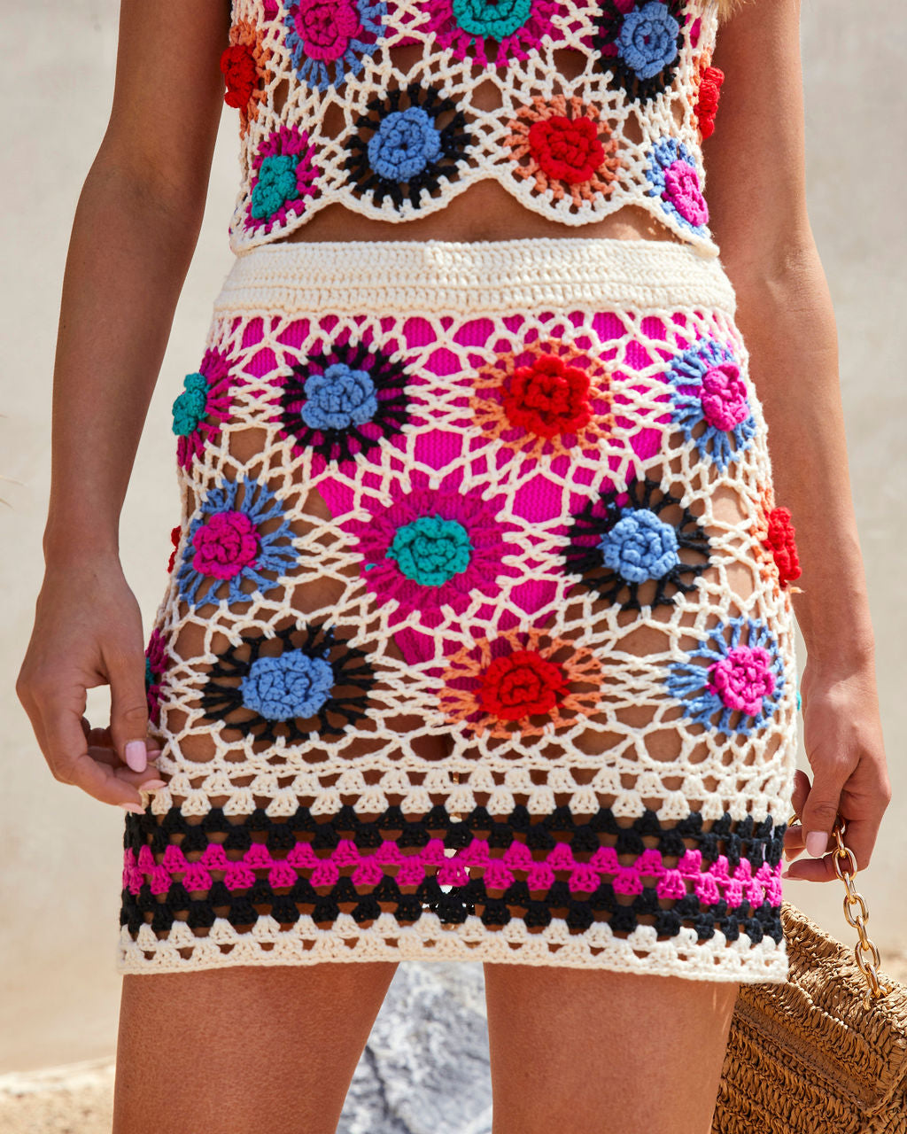 Desert Sands Crochet Knit Cover Up Mini Skirt