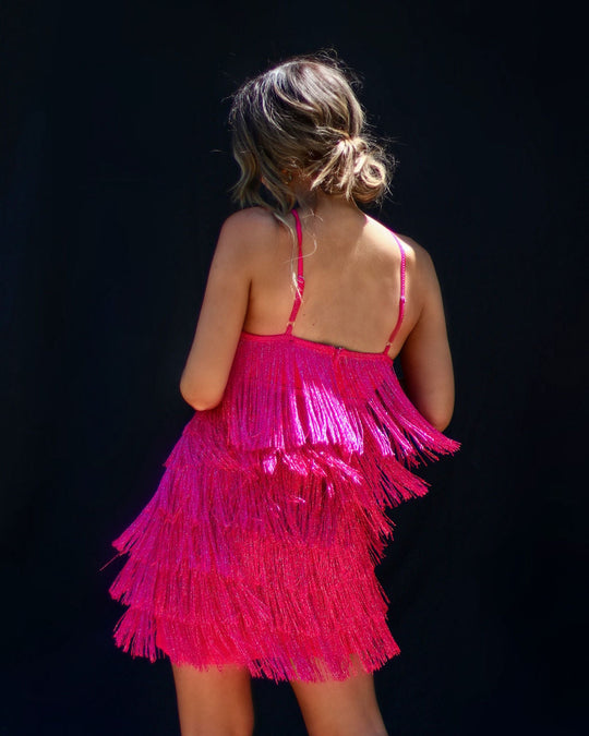 Bright Pink Fringe Dress - Pink Fringe Dress - Fringe Mini Dress