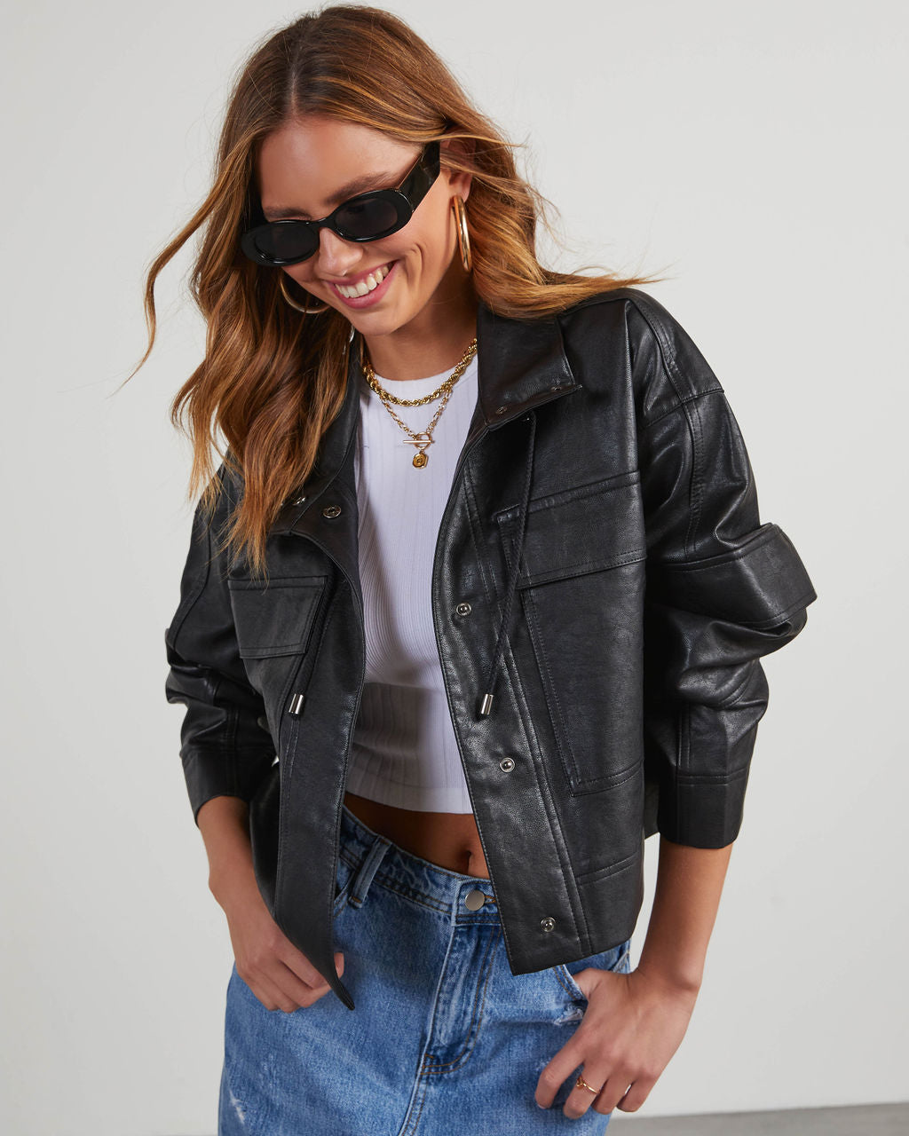 Leather hot sale utility jacket