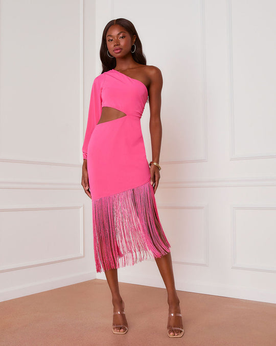 Vici Twain Fringe Midi Dress Pink / S