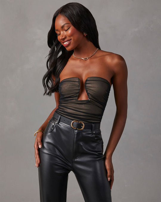 Faux Leather Strapless Bodysuit