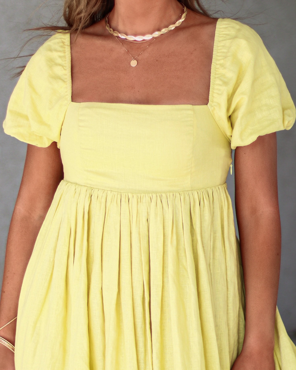 Jasmine Linen Puff Sleeve Babydoll Dress