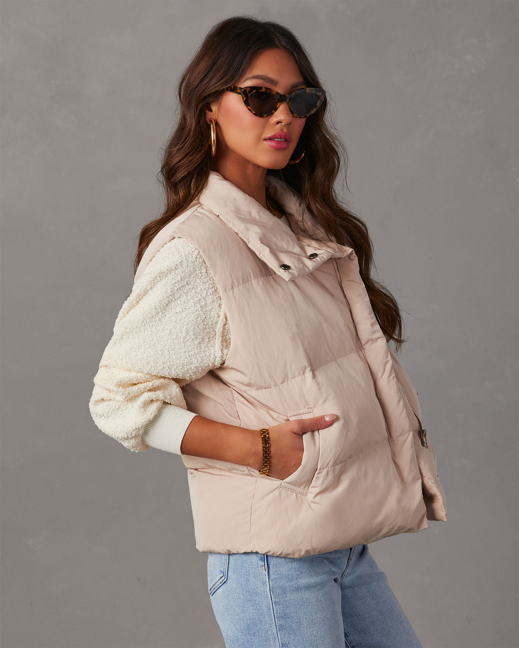 Glam Pocketed Quilted Puffer Vest - White Small