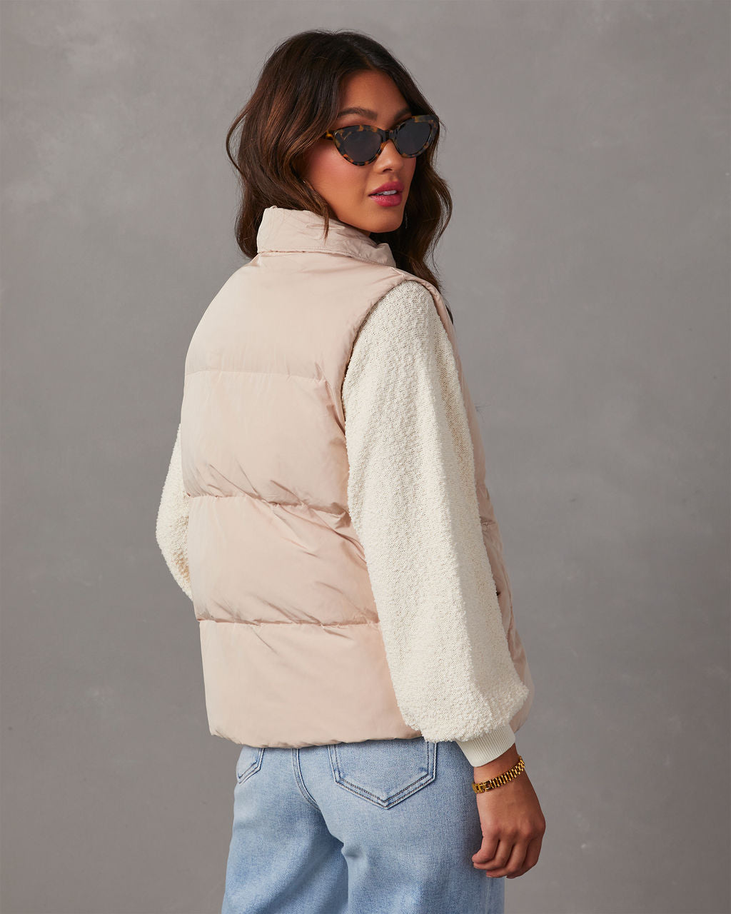 Glam Pocketed Quilted Puffer Vest - White Small