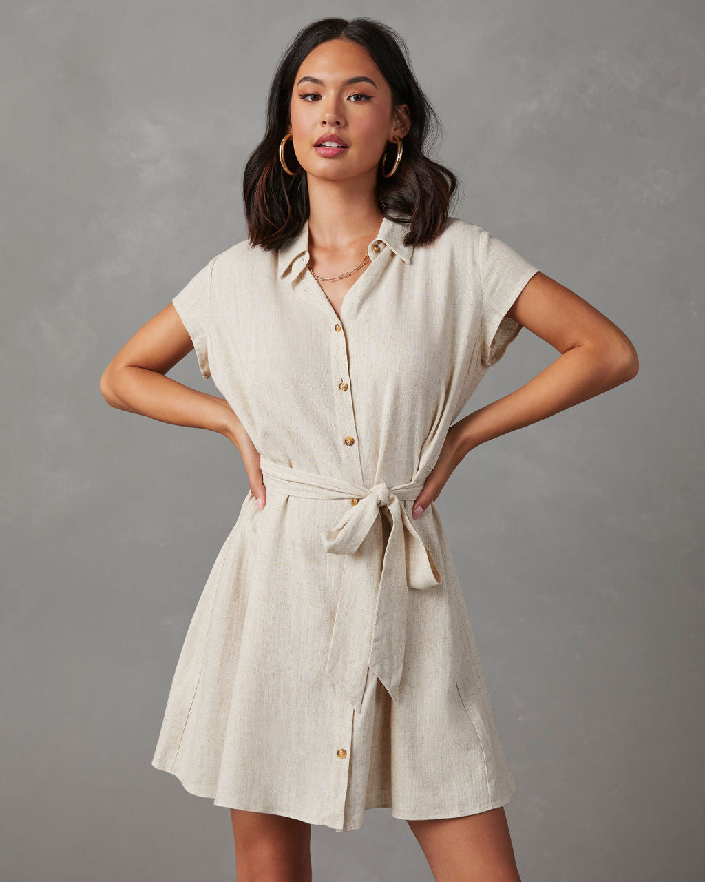 Larue Linen Button Down Mini Dress – VICI