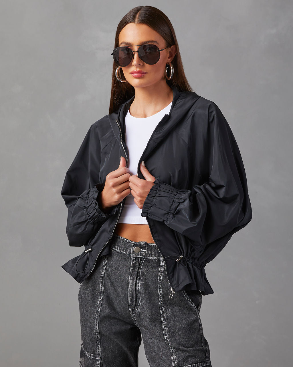 Hooded drawstring online jacket