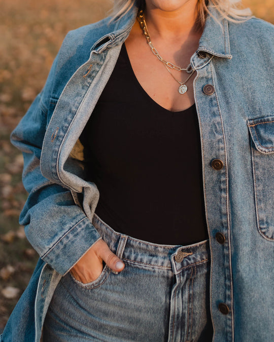 oversized denim button down