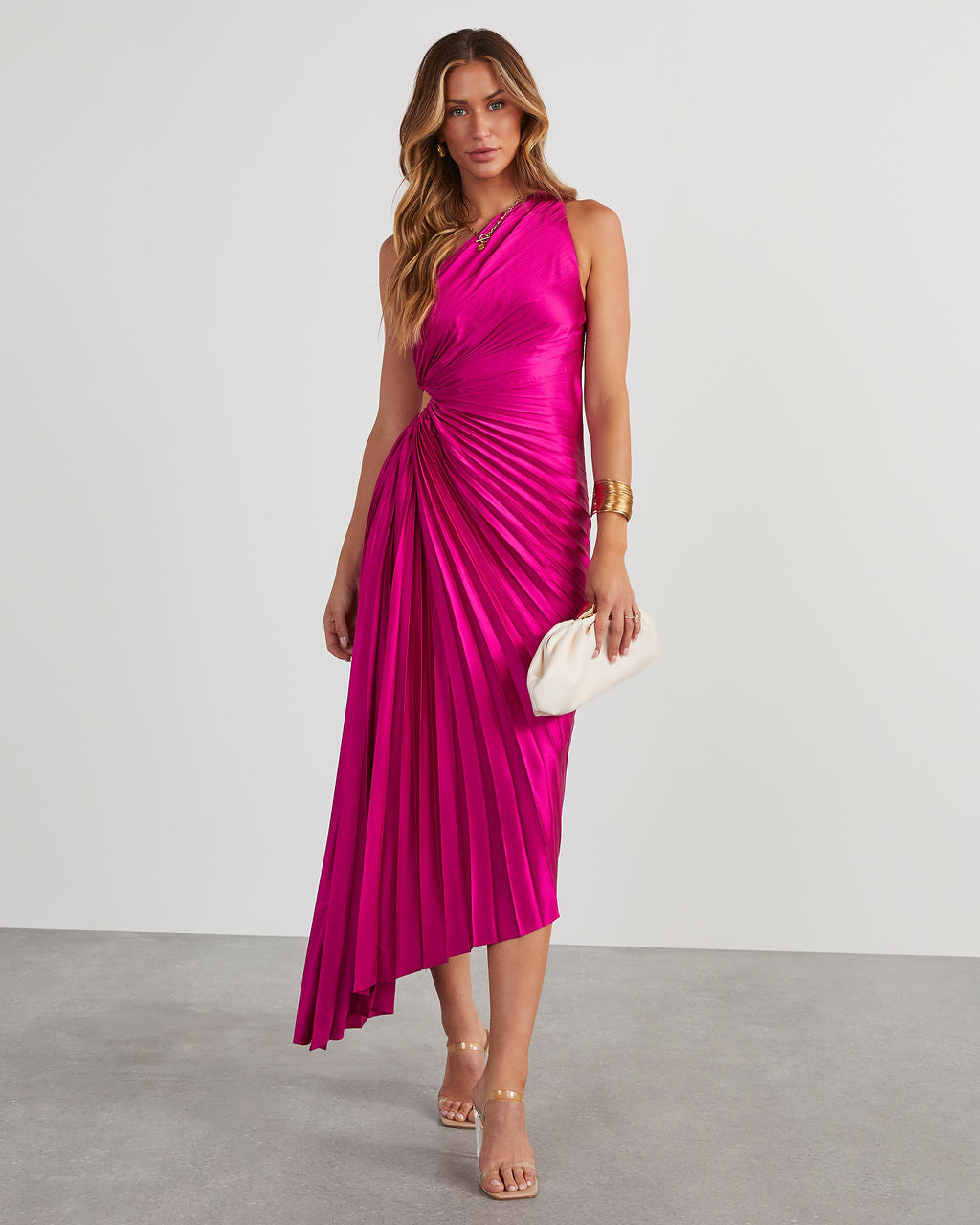 Cameo Rose Gold Pleated One Shoulder Maxi Dress - ShopStyle