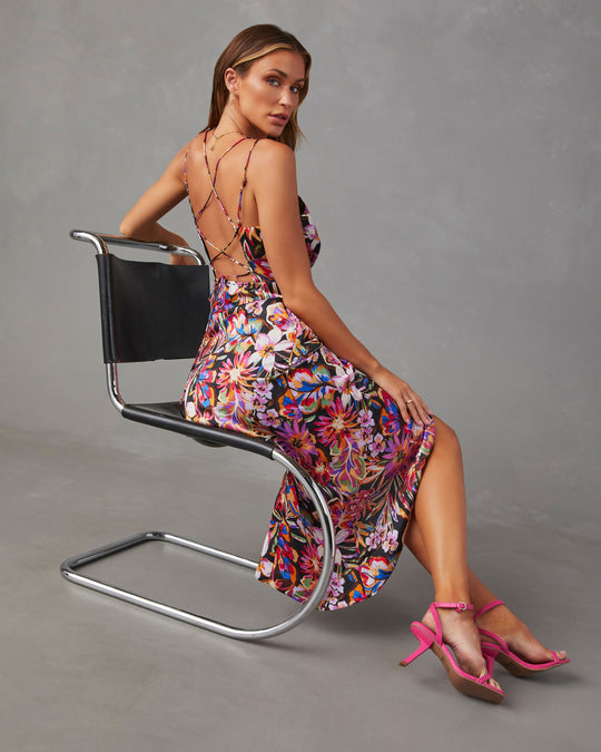 Date To Remember Satin Floral Wrap Midi Dress – VICI