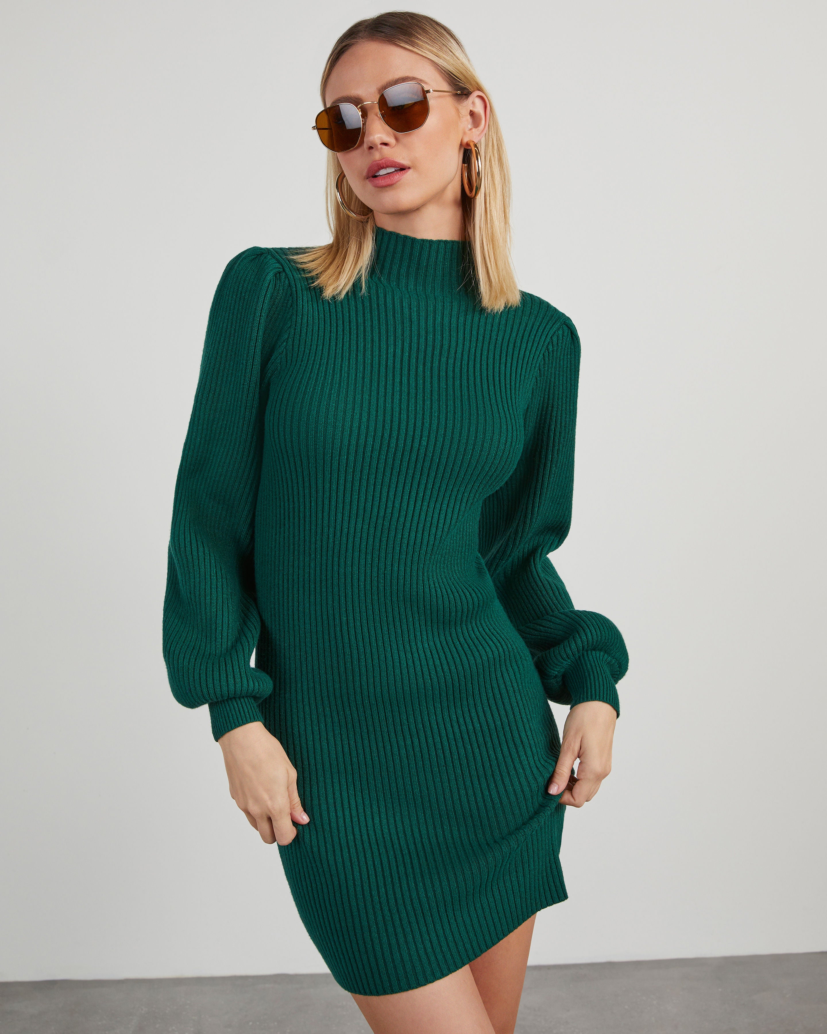 Scoop Me Away Sweater Dress (Green)- FINAL SALE
