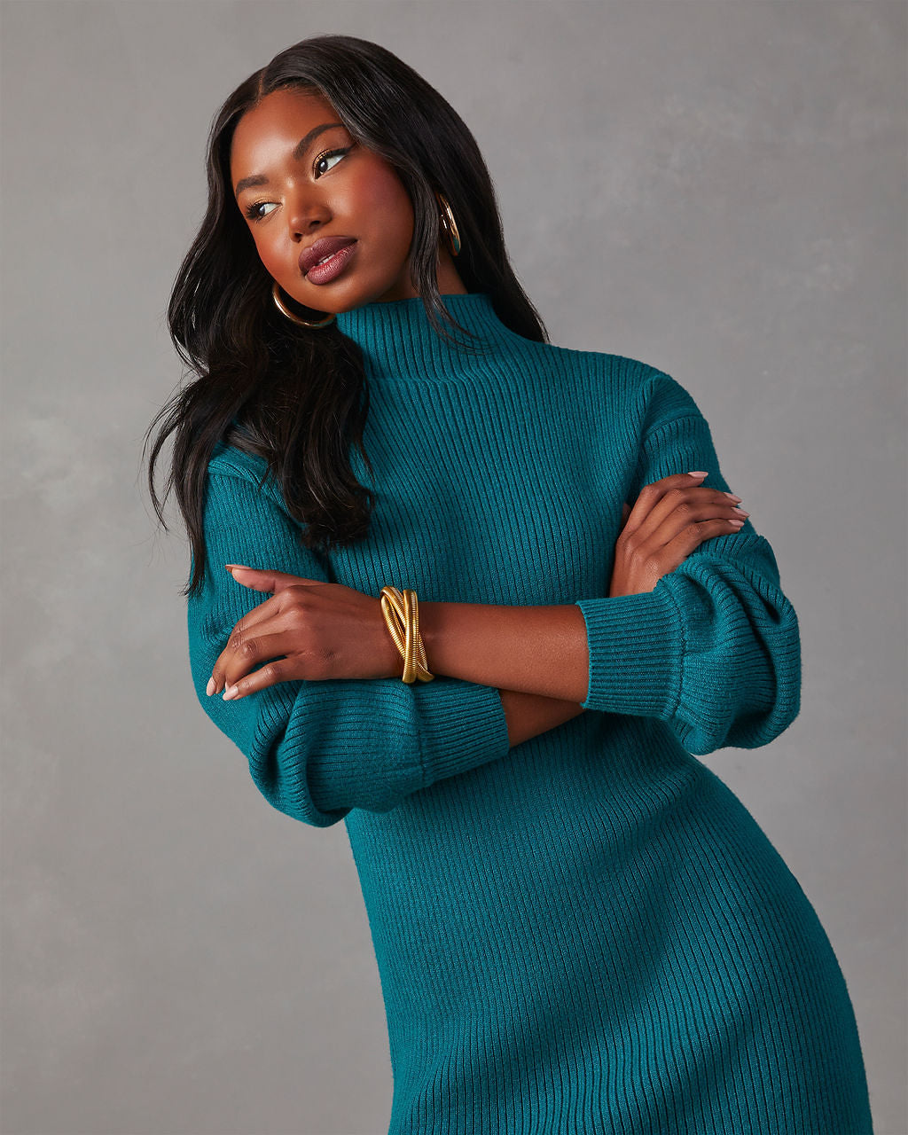 Turquoise top sweater dress