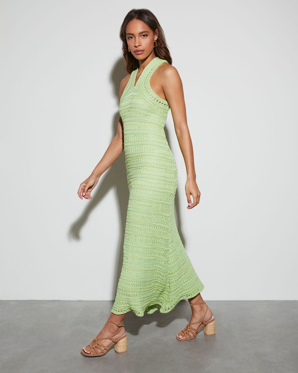 Line & Dot Halo Knit Maxi Dress in Lime - swayandcake