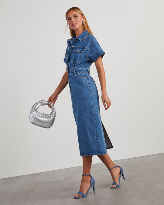 Beckford Collared Denim Midi Dress – VICI