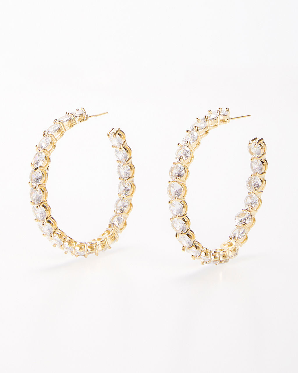 Single Row Crystal Rhinestone Hoop Earrings Silver Jewelry Hoops XX-Large |  eBay