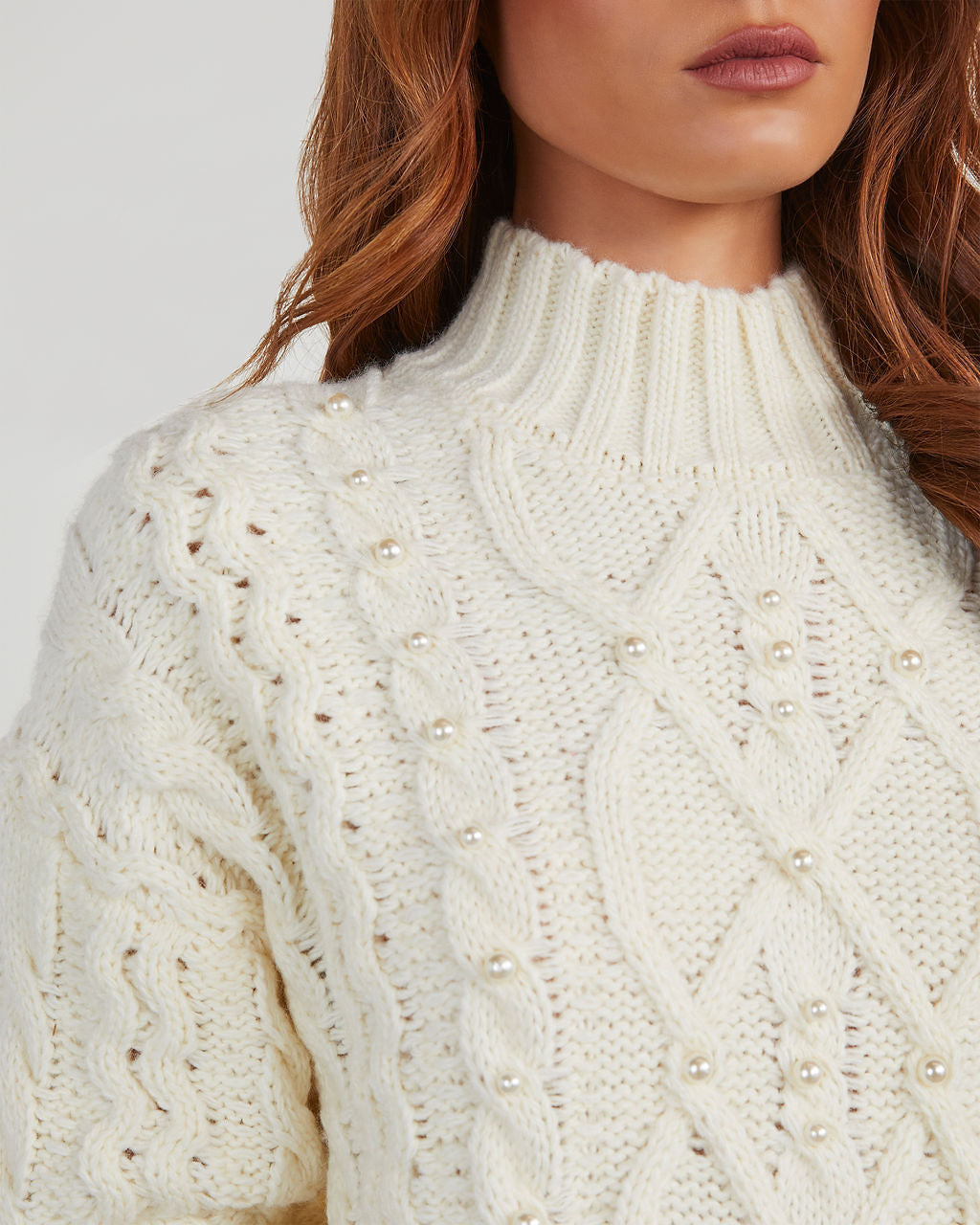 Shyanne Pearl Embellished Cable Knit Sweater – VICI