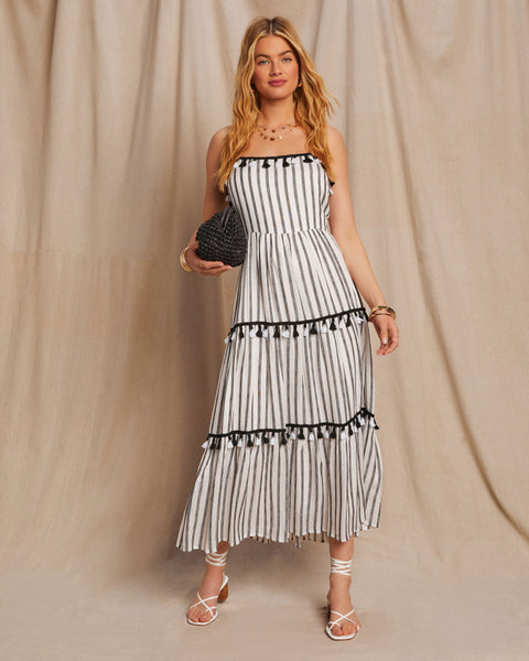 Paislee Tassel Striped Tiered Midi Dress – VICI