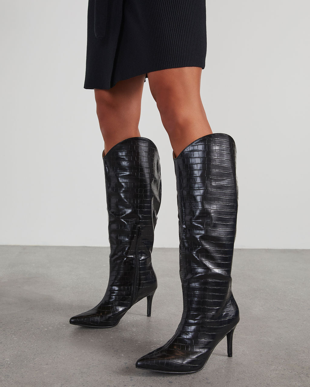 Balen Croc Print Stiletto Knee High Boots VICI