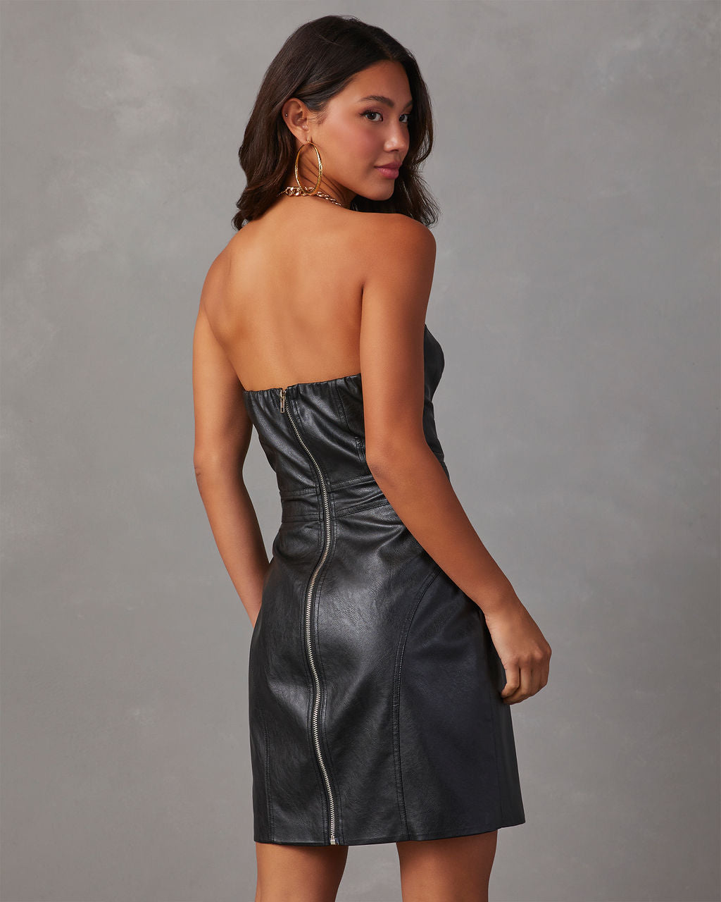 Evette Faux Leather Strapless Mini Dress – VICI