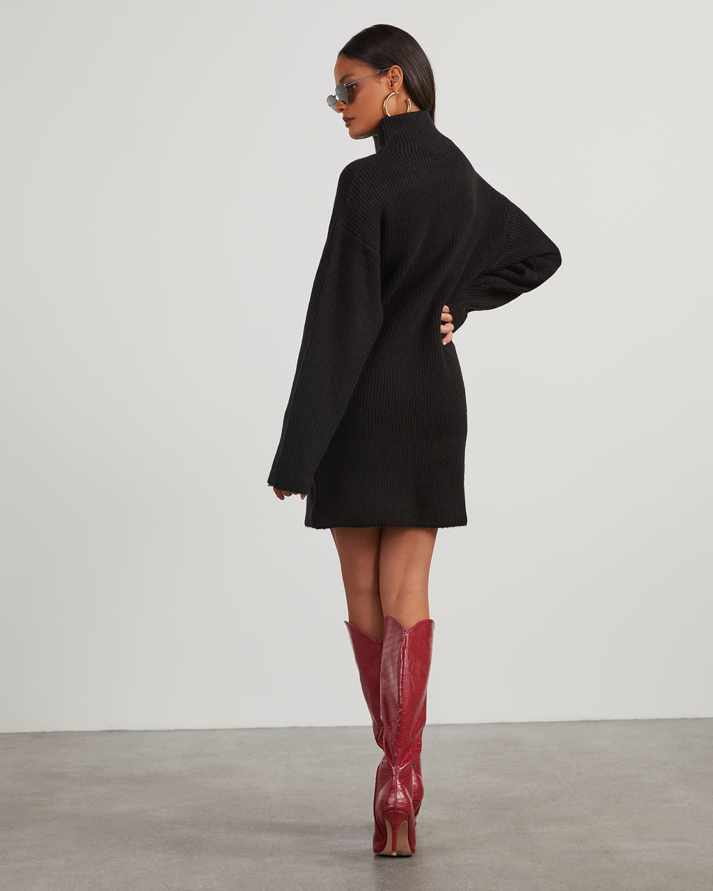 Black Cool Girl Club Graphic Oversized Sweater Dress