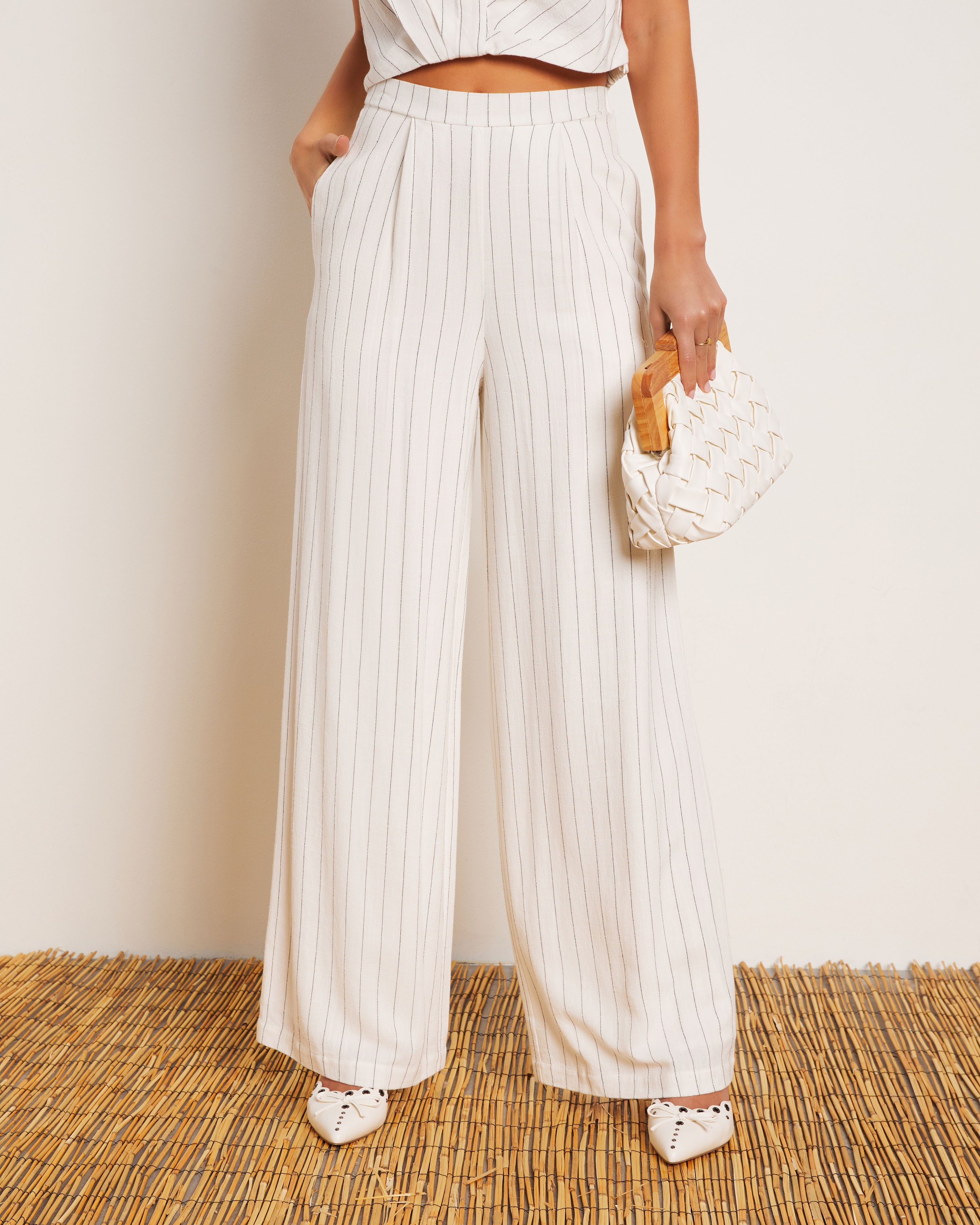 Pinstriped wide-leg pants