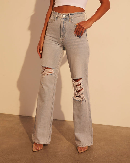Alycia High Rise Distressed Wide Leg Jeans – VICI