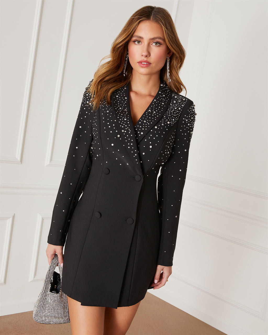 RHINESTONE TWO PIECE BLAZER AND SHORT SET (BLACK) – Dress Code Chic Official