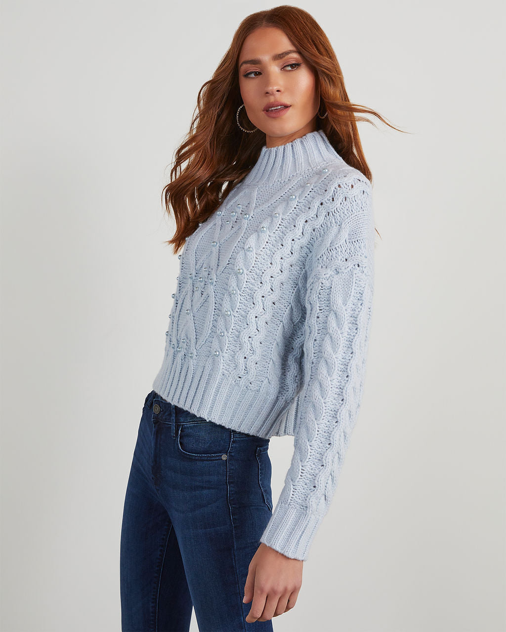 Shyanne Pearl Embellished Cable Knit Sweater – VICI