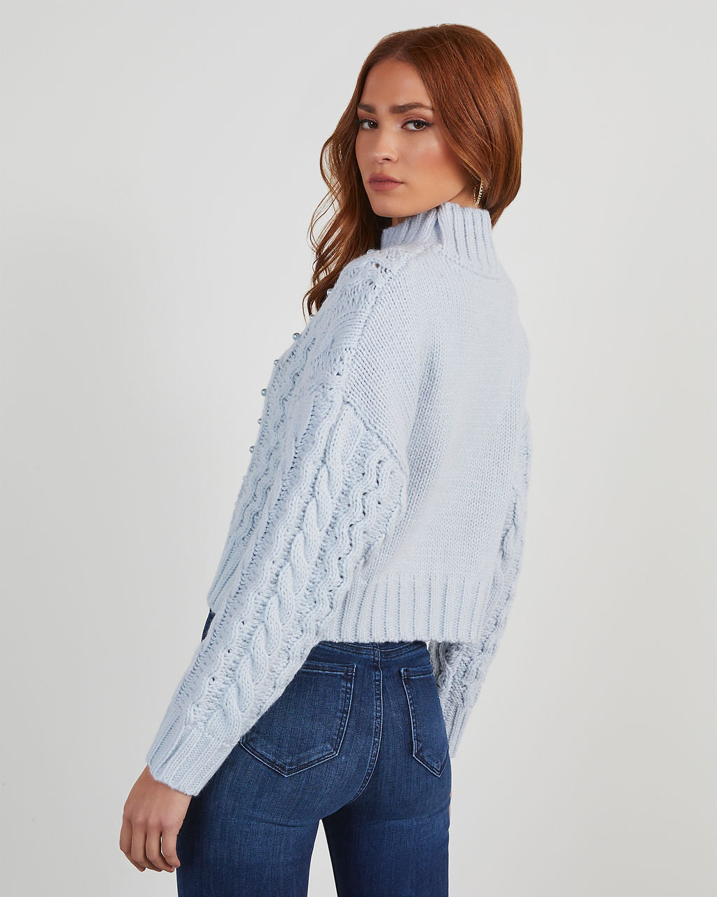 Shyanne Pearl Embellished Cable Knit Sweater – VICI