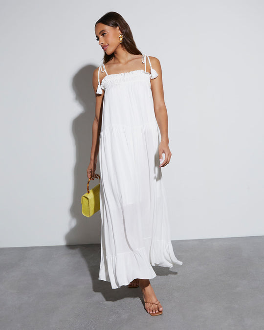 White % Shayna Flowy Tiered Maxi Dress-1