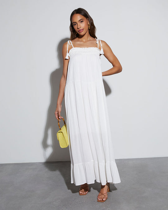 White % Shayna Flowy Tiered Maxi Dress-2