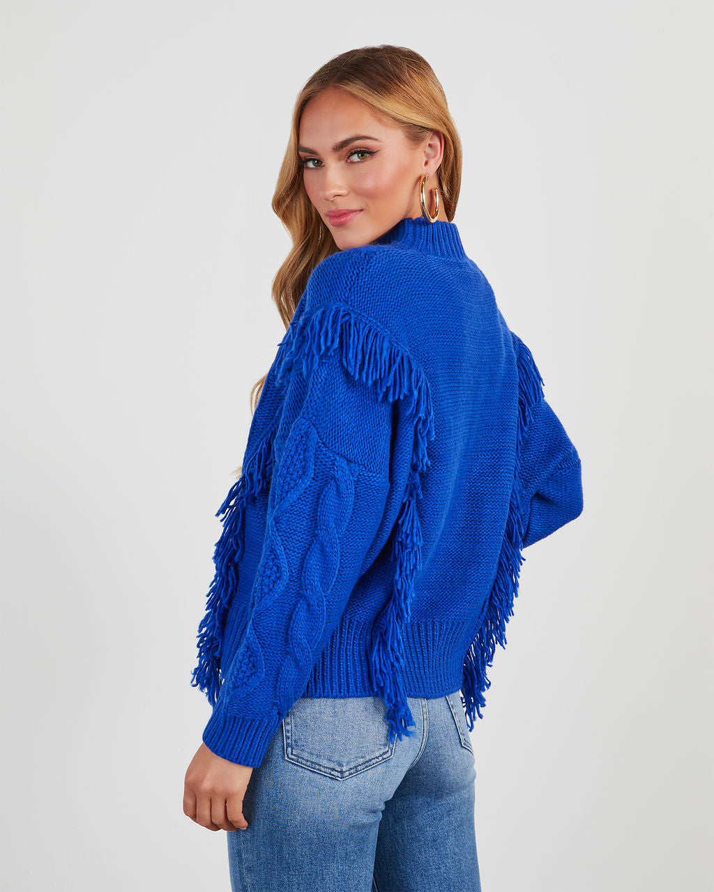 Morgan Taylor Womens Blue Cableknit/Fringe Design Sweater NWT 1X Free store Shipping