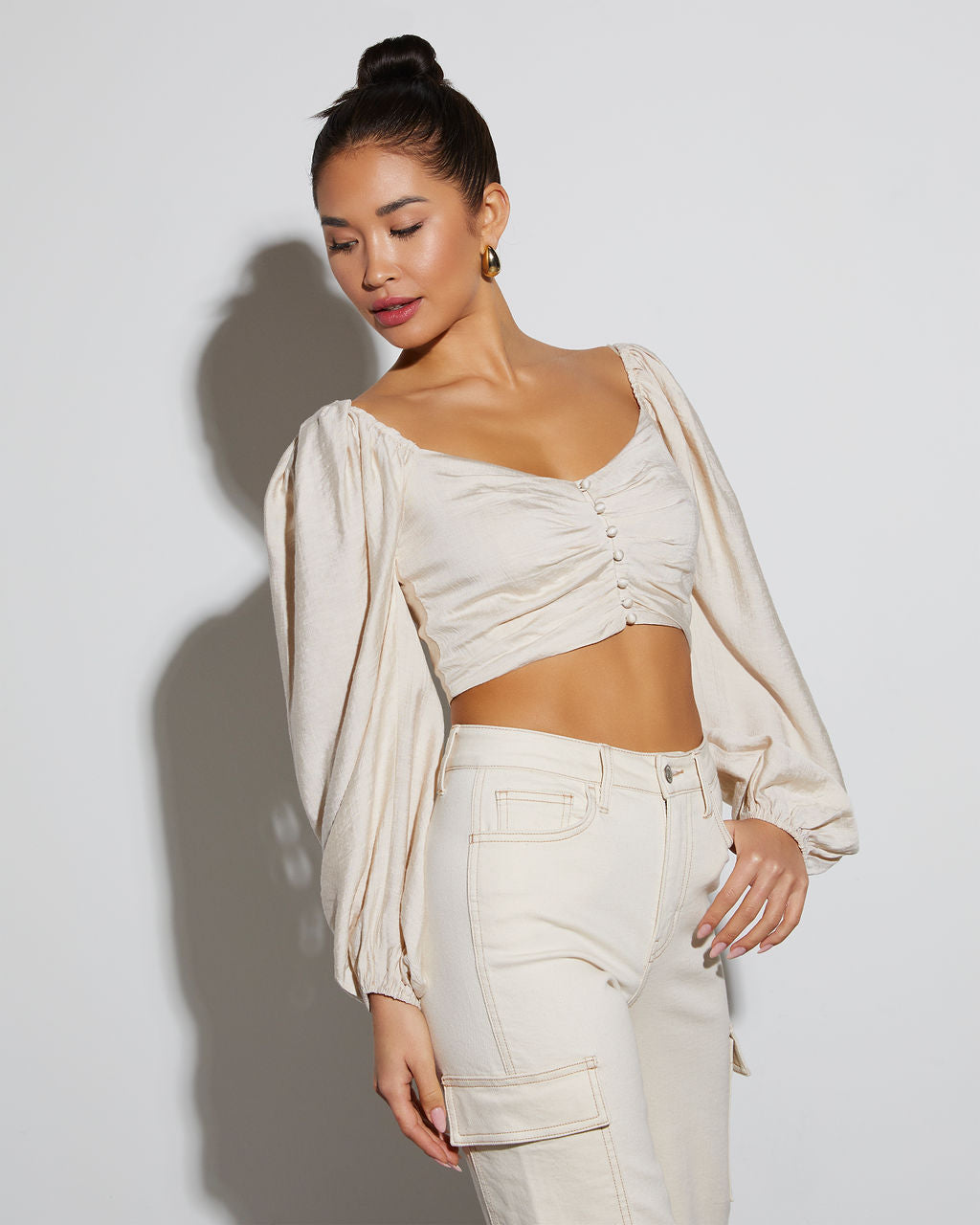 Got It Good Puff Sleeve Ruched Crop Top – VICI