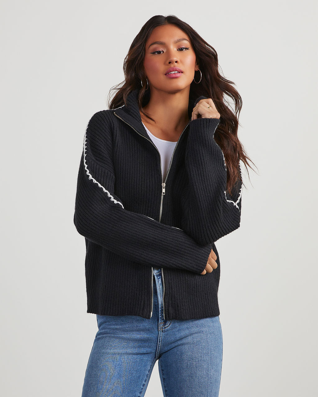 Zip up 2025 mock neck sweater